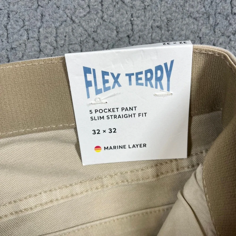 Marine Layer Flex Terry Pant Slim Straight Khaki Tan 32x32 NWT MRSP $148
